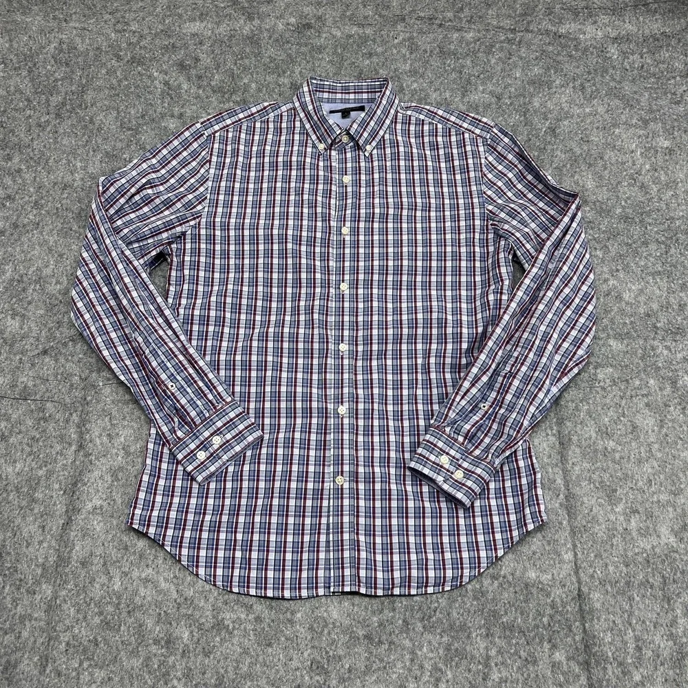 Banana Republic Shirt Mens L Blue Red Plaid Soft Wash Button Long Sleeve Preppy